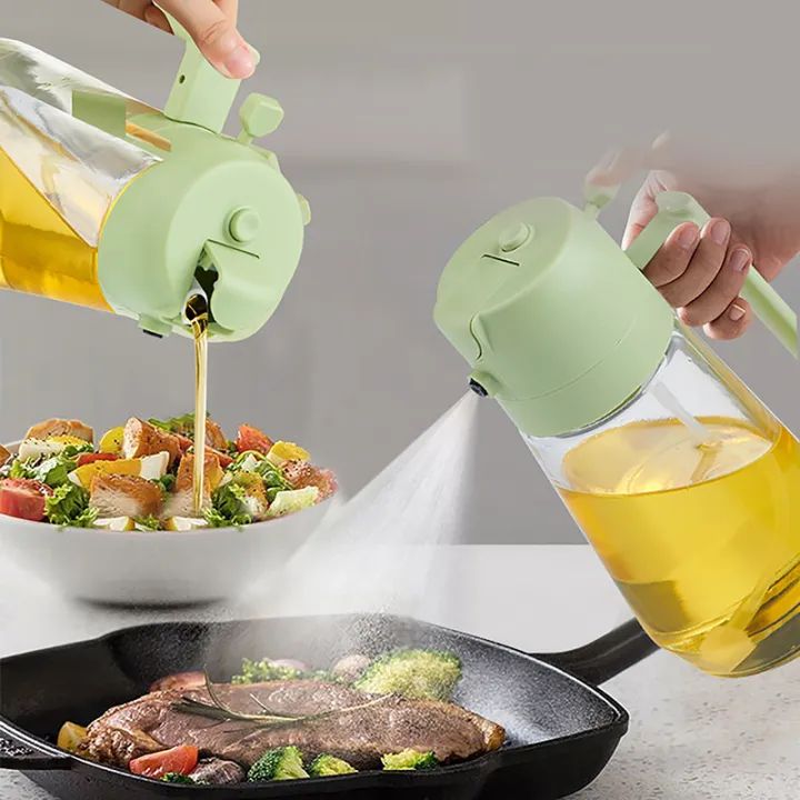 2in1 Oil Sprayer Glass Bottle For Cooking Anti Leakage