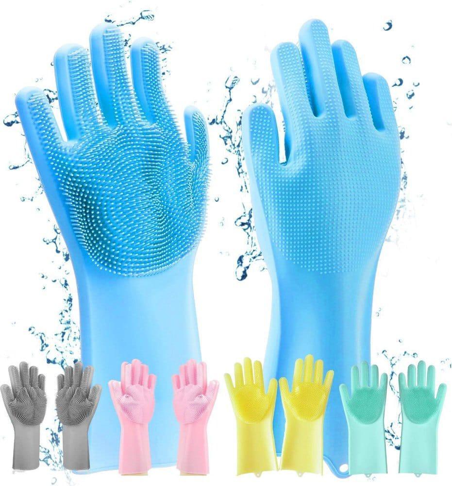 Magic Reusable Silicon Gloves With Wash Scrubber, Heat Resistant, For Cleaning, House Hold, Dish Washing
